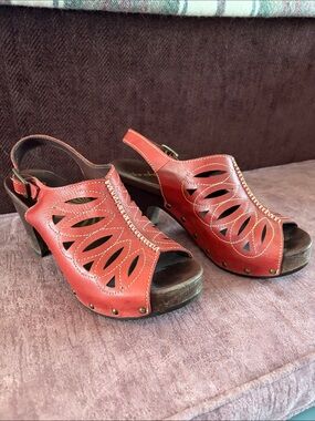 Dansko Red Leather Cutout Slingback Heels